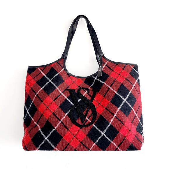 Victoria's Secret Red & Black Buffalo Plaid Large Hobo Bag Shoulder Bag Tote - Picture 1 of 7